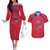 Custom Haiti Football Couples Matching Off The Shoulder Long Sleeve Dress and Hawaiian Shirt Les Grenadiers Veve Vodou Red - Wonder Print Shop