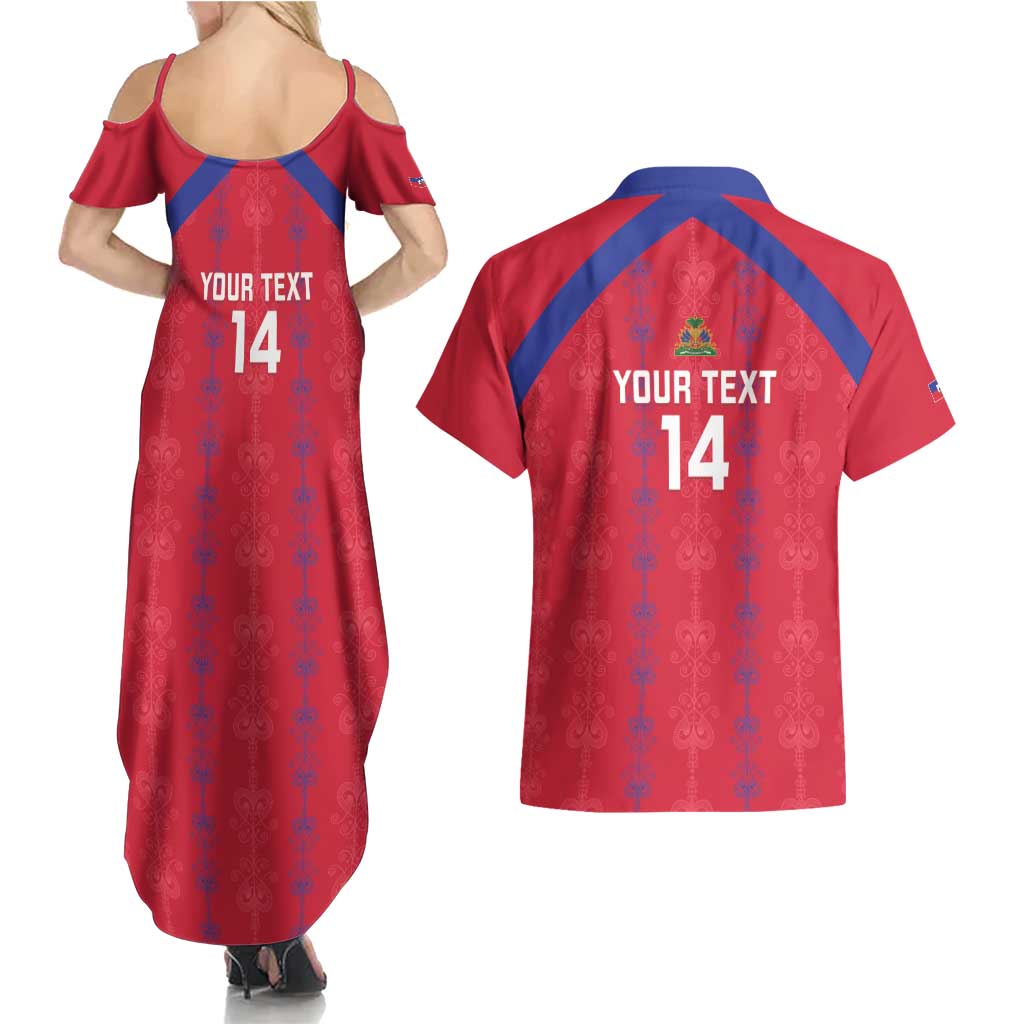 Custom Haiti Football Couples Matching Summer Maxi Dress and Hawaiian Shirt Les Grenadiers Veve Vodou Red - Wonder Print Shop