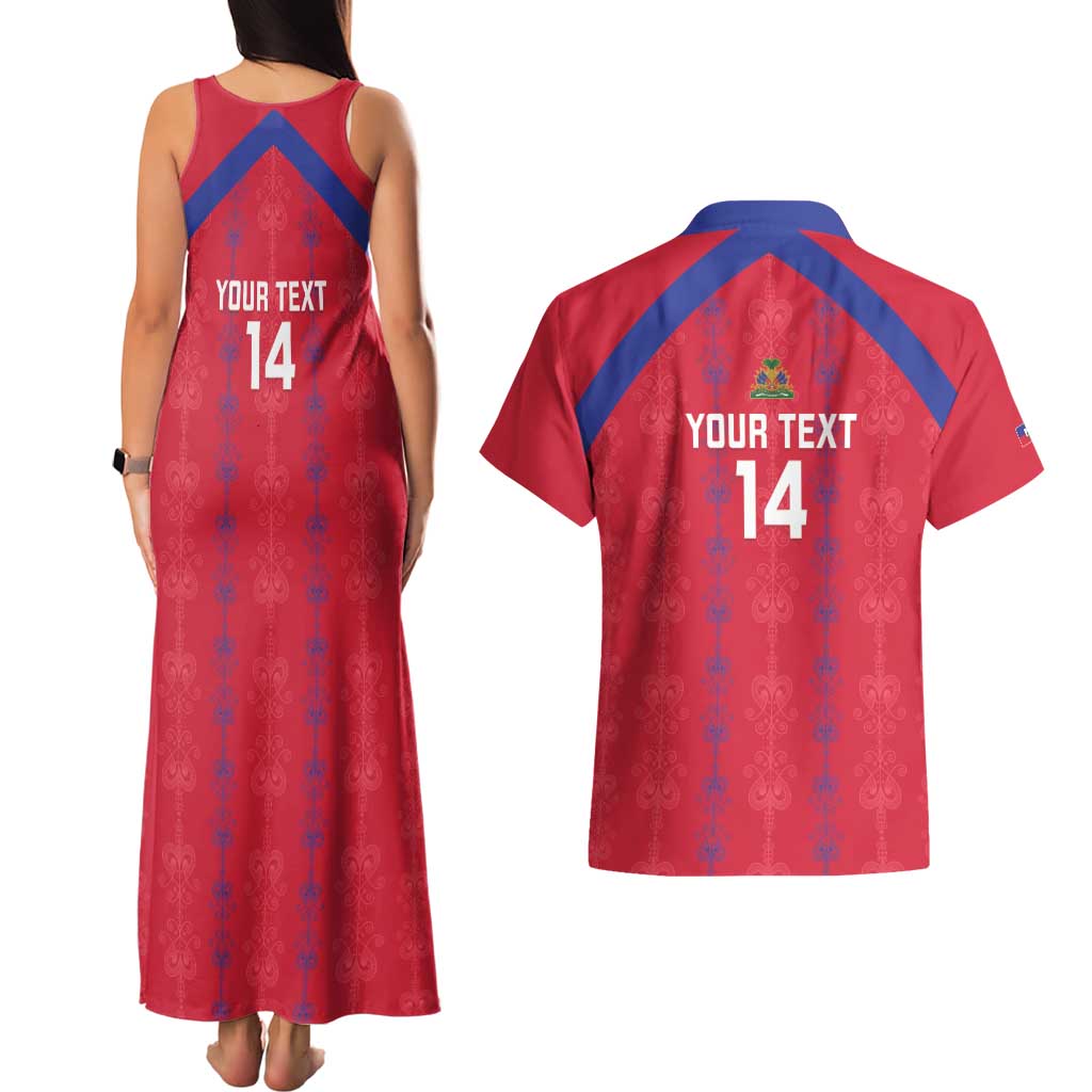 Custom Haiti Football Couples Matching Tank Maxi Dress and Hawaiian Shirt Les Grenadiers Veve Vodou Red - Wonder Print Shop