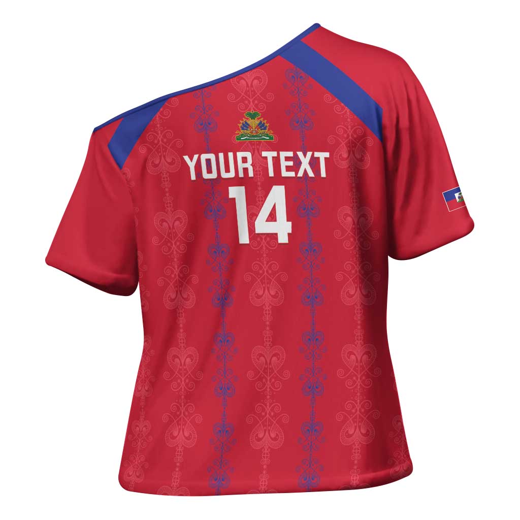 Custom Haiti Football Cross Shoulder Shirt Les Grenadiers Veve Vodou Red - Wonder Print Shop