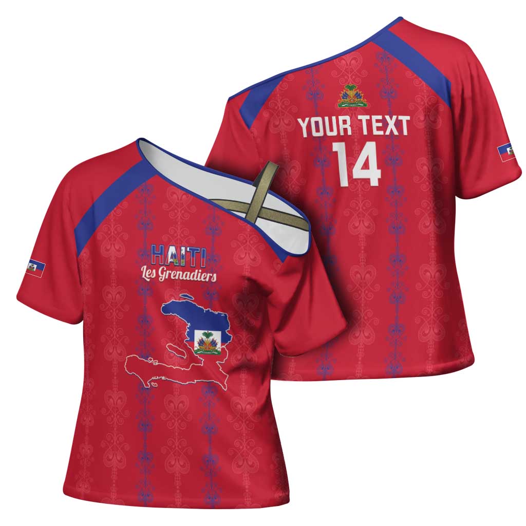 Custom Haiti Football Cross Shoulder Shirt Les Grenadiers Veve Vodou Red - Wonder Print Shop