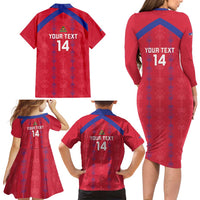 Custom Haiti Football Family Matching Long Sleeve Bodycon Dress and Hawaiian Shirt Les Grenadiers Veve Vodou Red - Wonder Print Shop