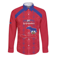 Custom Haiti Football Family Matching Long Sleeve Bodycon Dress and Hawaiian Shirt Les Grenadiers Veve Vodou Red - Wonder Print Shop