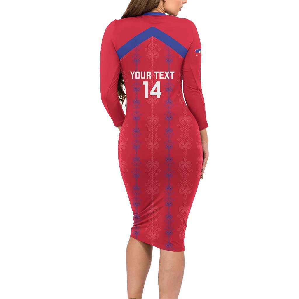 Custom Haiti Football Family Matching Long Sleeve Bodycon Dress and Hawaiian Shirt Les Grenadiers Veve Vodou Red - Wonder Print Shop