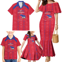 Custom Haiti Football Family Matching Mermaid Dress and Hawaiian Shirt Les Grenadiers Veve Vodou Red - Wonder Print Shop