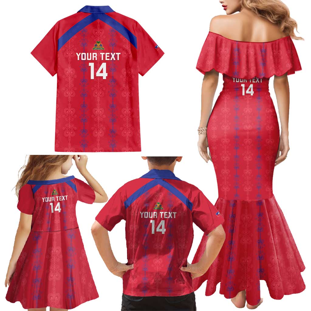 Custom Haiti Football Family Matching Mermaid Dress and Hawaiian Shirt Les Grenadiers Veve Vodou Red - Wonder Print Shop