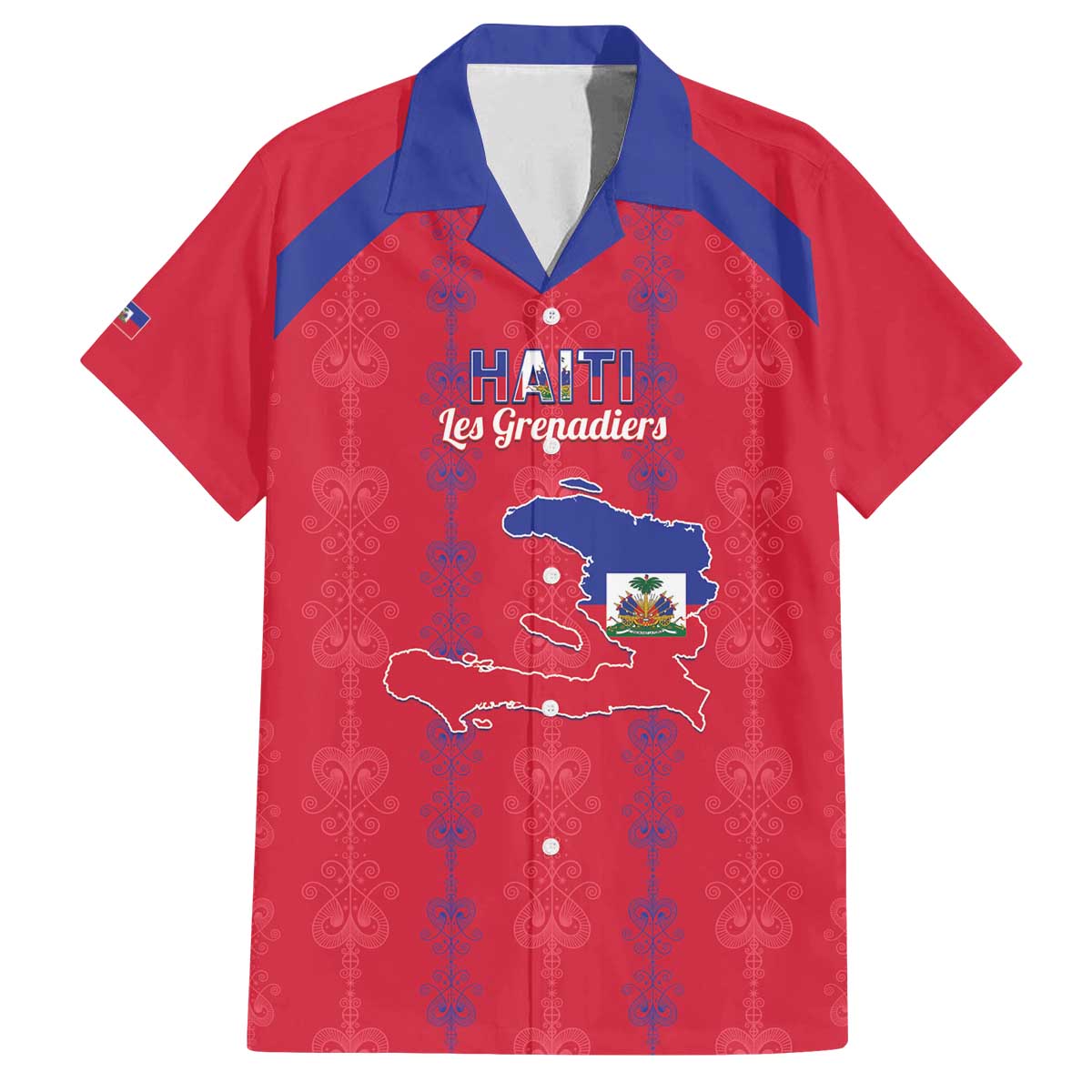 Custom Haiti Football Family Matching Off The Shoulder Long Sleeve Dress and Hawaiian Shirt Les Grenadiers Veve Vodou Red - Wonder Print Shop