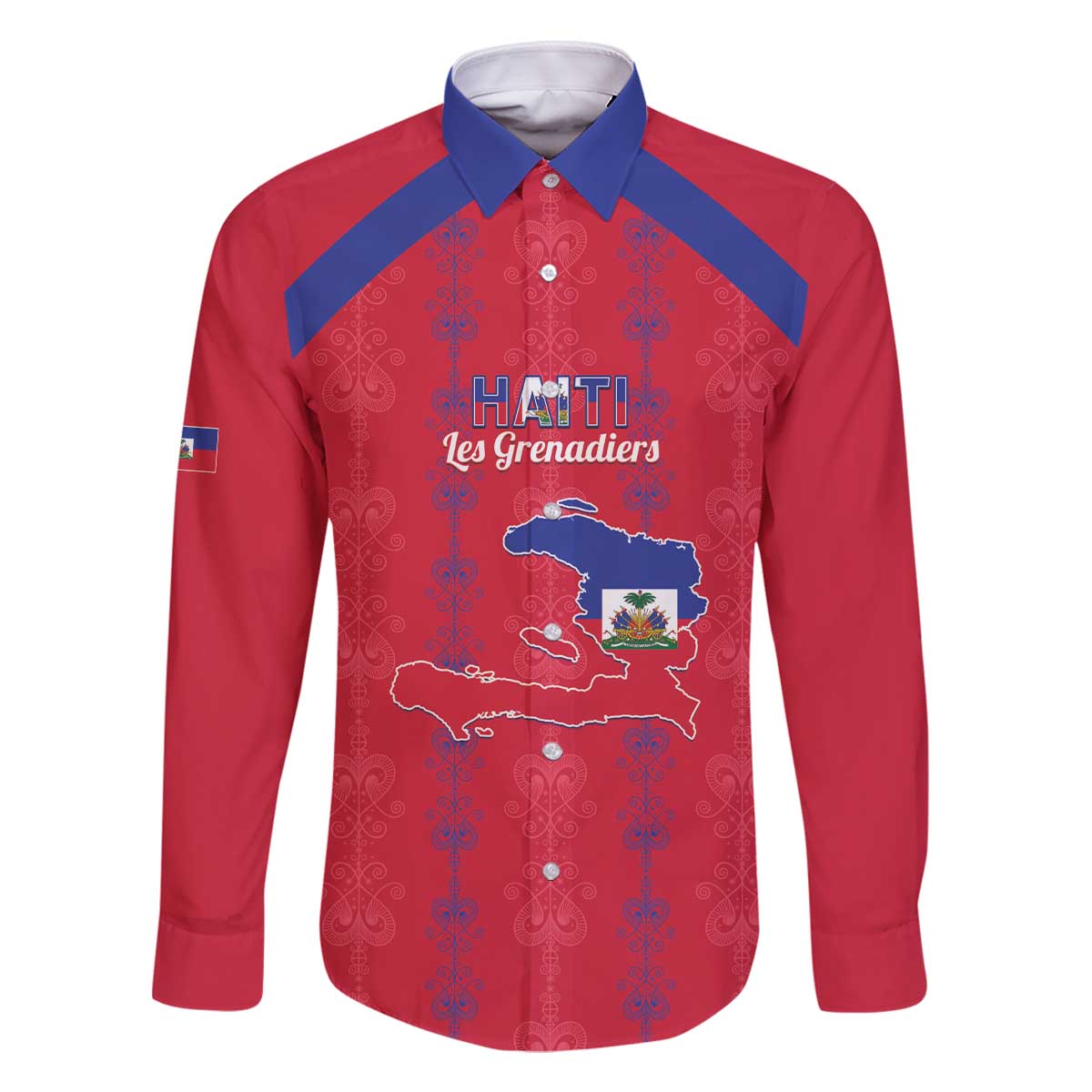 Custom Haiti Football Family Matching Off The Shoulder Long Sleeve Dress and Hawaiian Shirt Les Grenadiers Veve Vodou Red - Wonder Print Shop