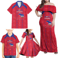 Custom Haiti Football Family Matching Off Shoulder Maxi Dress and Hawaiian Shirt Les Grenadiers Veve Vodou Red - Wonder Print Shop
