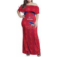 Custom Haiti Football Family Matching Off Shoulder Maxi Dress and Hawaiian Shirt Les Grenadiers Veve Vodou Red - Wonder Print Shop