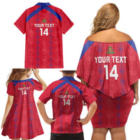 Custom Haiti Football Family Matching Off Shoulder Short Dress and Hawaiian Shirt Les Grenadiers Veve Vodou Red - Wonder Print Shop