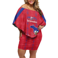 Custom Haiti Football Family Matching Off Shoulder Short Dress and Hawaiian Shirt Les Grenadiers Veve Vodou Red - Wonder Print Shop