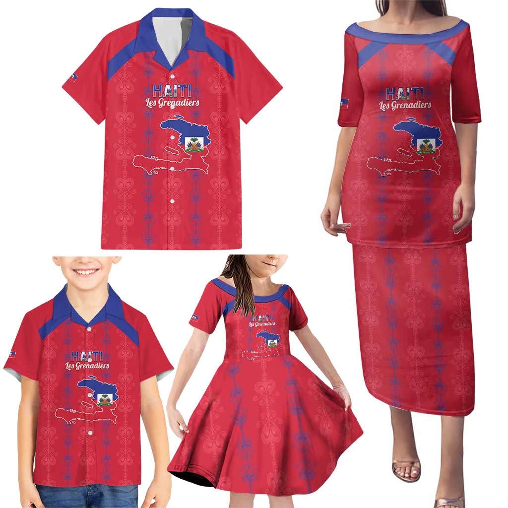 Custom Haiti Football Family Matching Puletasi and Hawaiian Shirt Les Grenadiers Veve Vodou Red - Wonder Print Shop