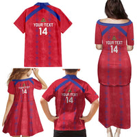 Custom Haiti Football Family Matching Puletasi and Hawaiian Shirt Les Grenadiers Veve Vodou Red - Wonder Print Shop