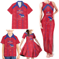 Custom Haiti Football Family Matching Tank Maxi Dress and Hawaiian Shirt Les Grenadiers Veve Vodou Red - Wonder Print Shop