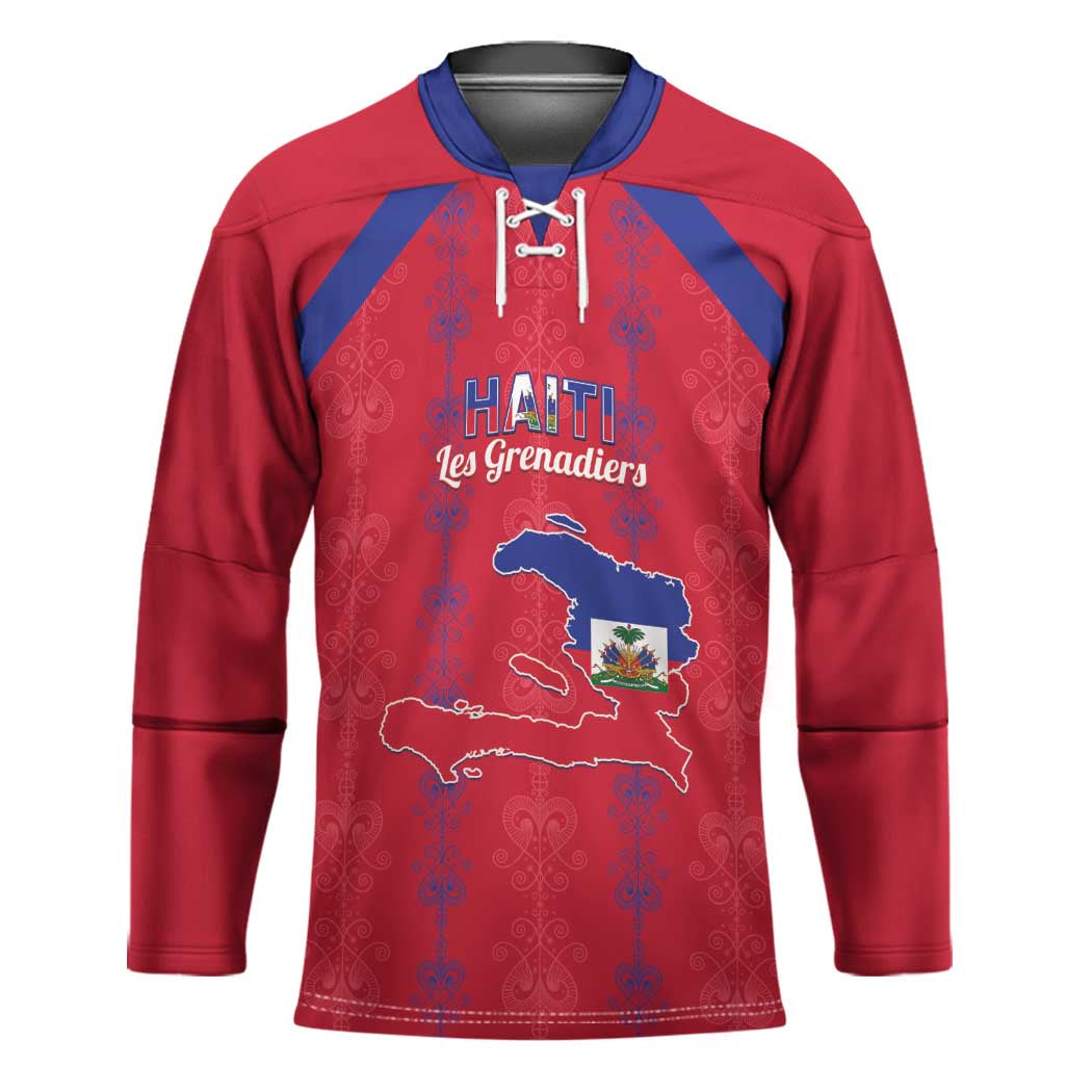 Custom Haiti Football Hockey Jersey Les Grenadiers Veve Vodou Red - Wonder Print Shop