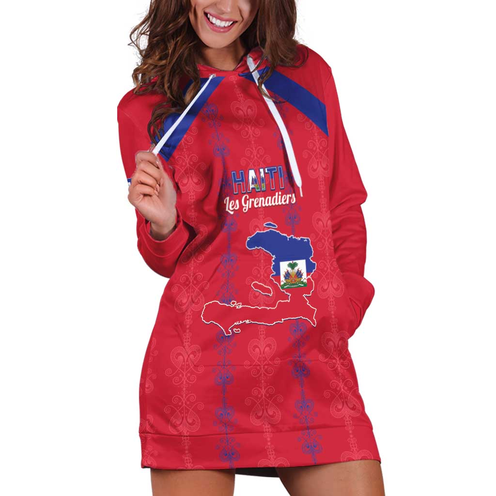 Custom Haiti Football Hoodie Dress Les Grenadiers Veve Vodou Red - Wonder Print Shop
