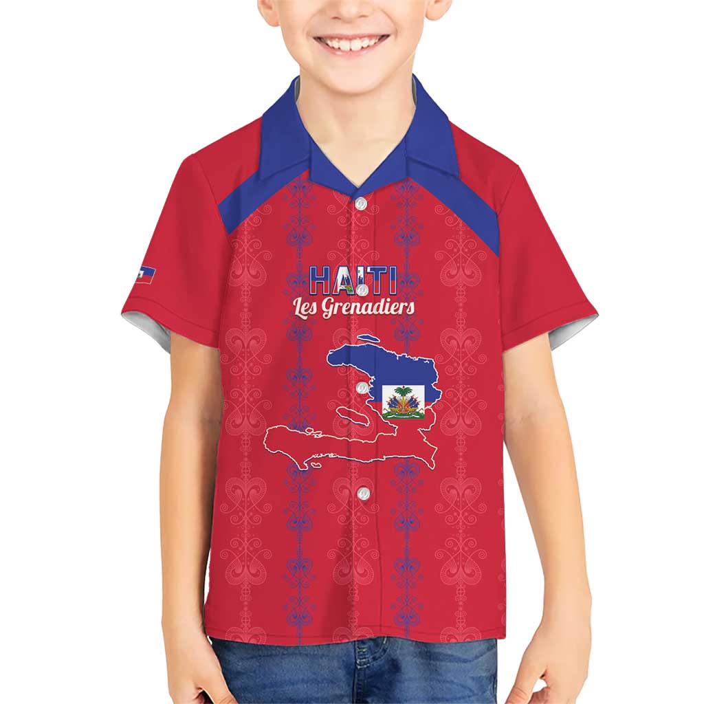 Custom Haiti Football Kid Hawaiian Shirt Les Grenadiers Veve Vodou Red - Wonder Print Shop