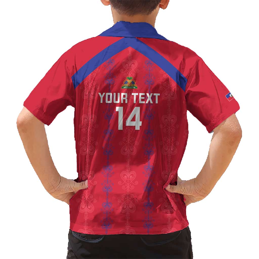 Custom Haiti Football Kid Hawaiian Shirt Les Grenadiers Veve Vodou Red - Wonder Print Shop