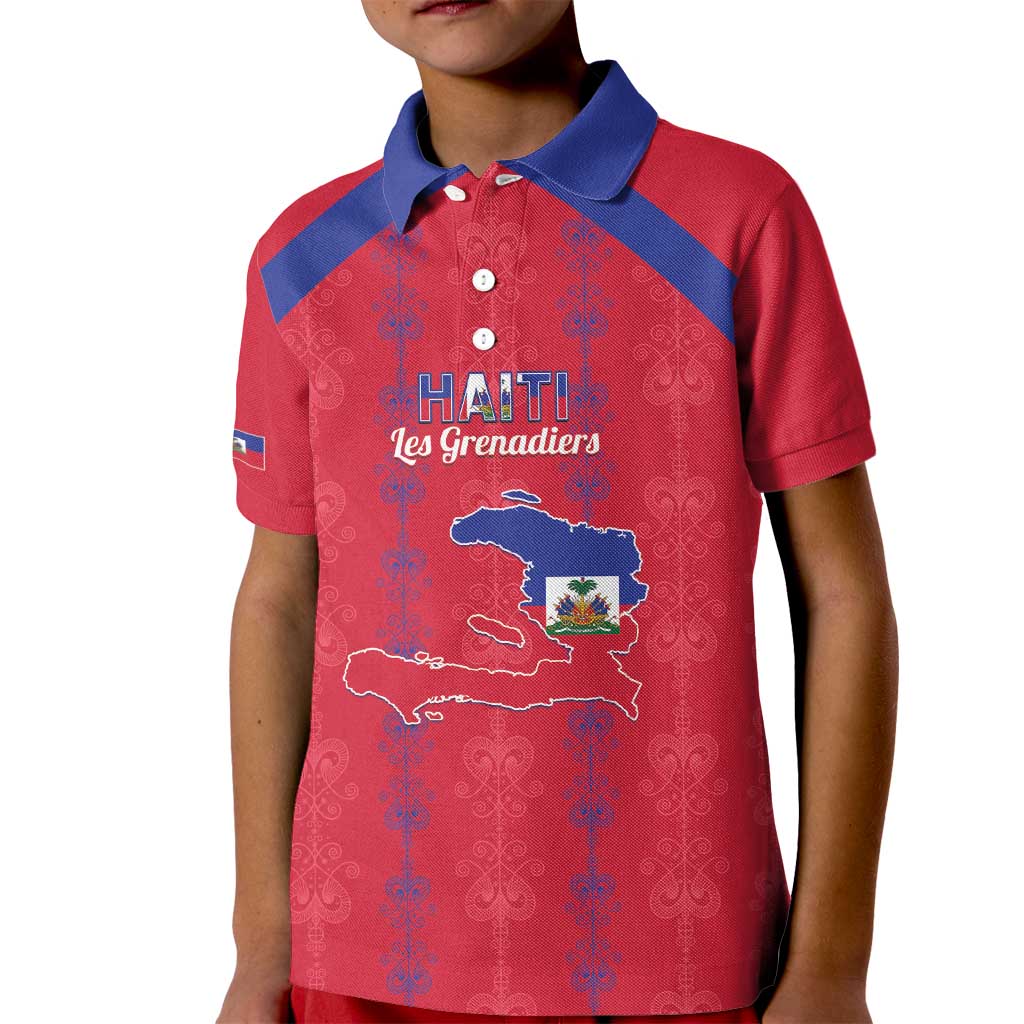 Custom Haiti Football Kid Polo Shirt Les Grenadiers Veve Vodou Red - Wonder Print Shop