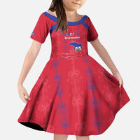 Custom Haiti Football Kid Short Sleeve Dress Les Grenadiers Veve Vodou Red - Wonder Print Shop