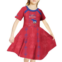Custom Haiti Football Kid Short Sleeve Dress Les Grenadiers Veve Vodou Red - Wonder Print Shop