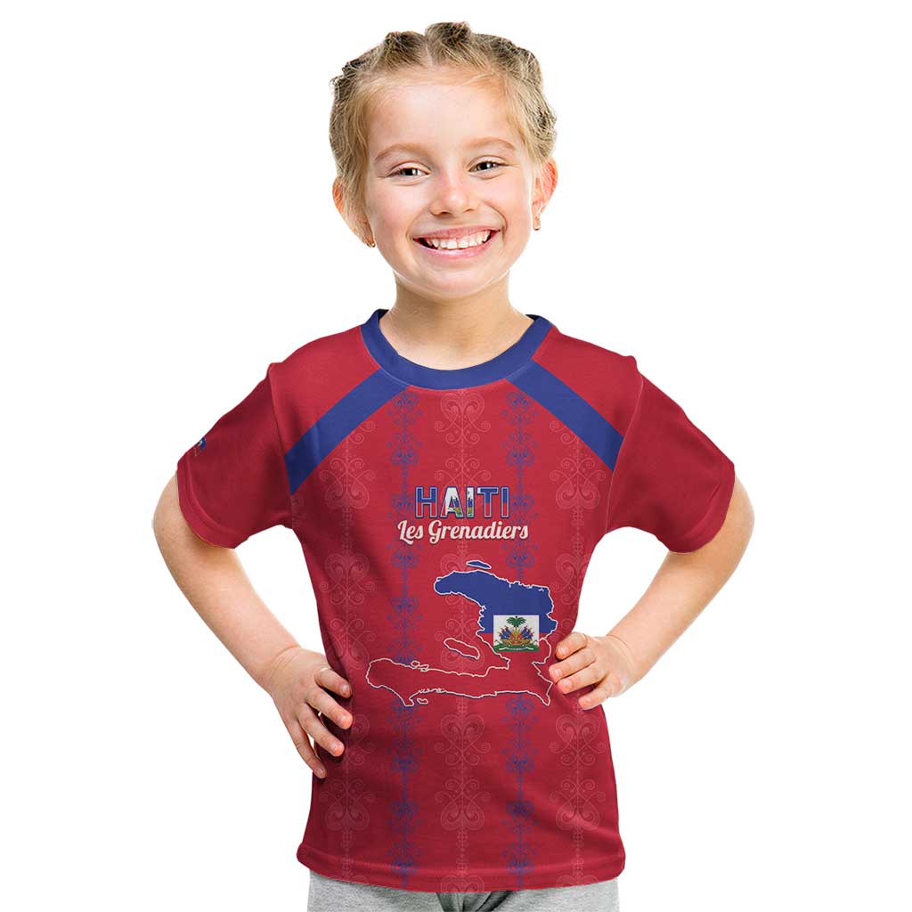 Custom Haiti Football Kid T Shirt Les Grenadiers Veve Vodou Red - Wonder Print Shop