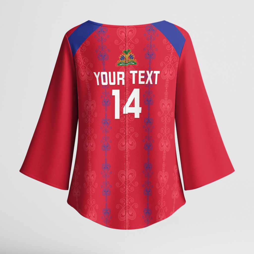 Custom Haiti Football Kimono Sleeve Blouse Les Grenadiers Veve Vodou Red - Wonder Print Shop