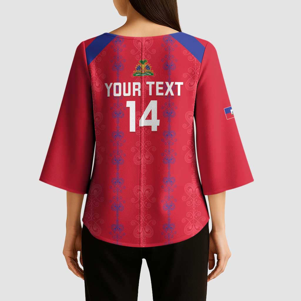 Custom Haiti Football Kimono Sleeve Blouse Les Grenadiers Veve Vodou Red - Wonder Print Shop