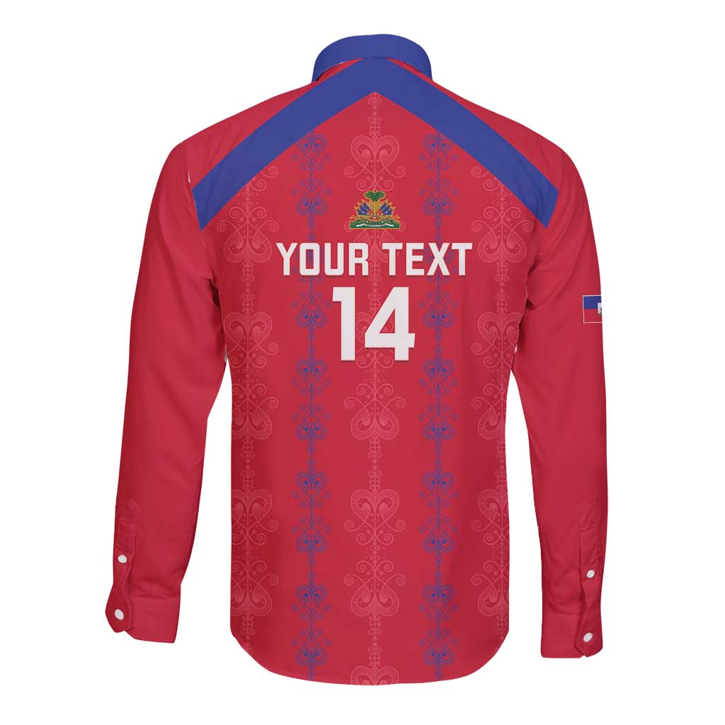 Custom Haiti Football Long Sleeve Button Shirt Les Grenadiers Veve Vodou Red - Wonder Print Shop
