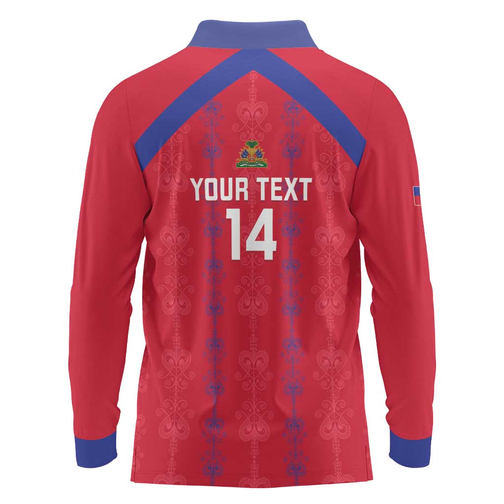 Custom Haiti Football Long Sleeve Polo Shirt Les Grenadiers Veve Vodou Red - Wonder Print Shop