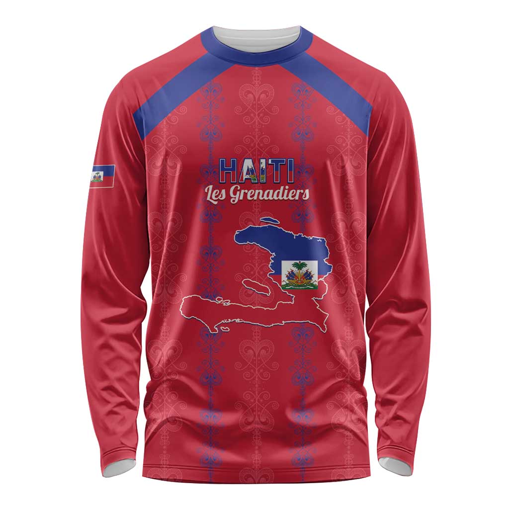 Custom Haiti Football Long Sleeve Shirt Les Grenadiers Veve Vodou Red - Wonder Print Shop