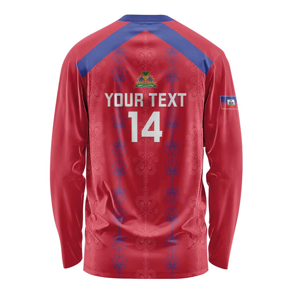 Custom Haiti Football Long Sleeve Shirt Les Grenadiers Veve Vodou Red - Wonder Print Shop