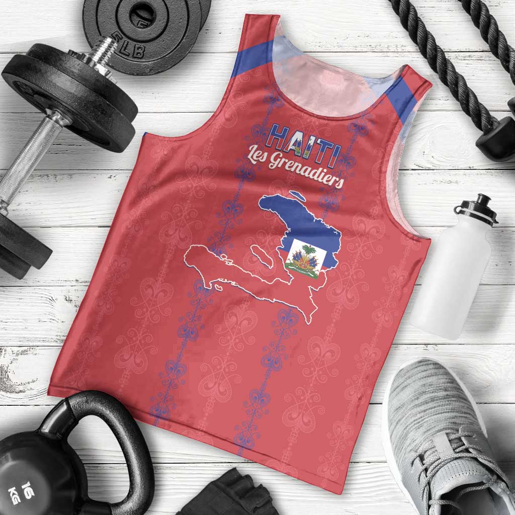 Custom Haiti Football Men Tank Top Les Grenadiers Veve Vodou Red - Wonder Print Shop