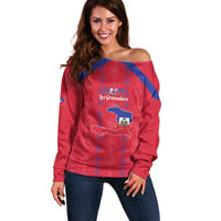 Custom Haiti Football Off Shoulder Sweater Les Grenadiers Veve Vodou Red - Wonder Print Shop