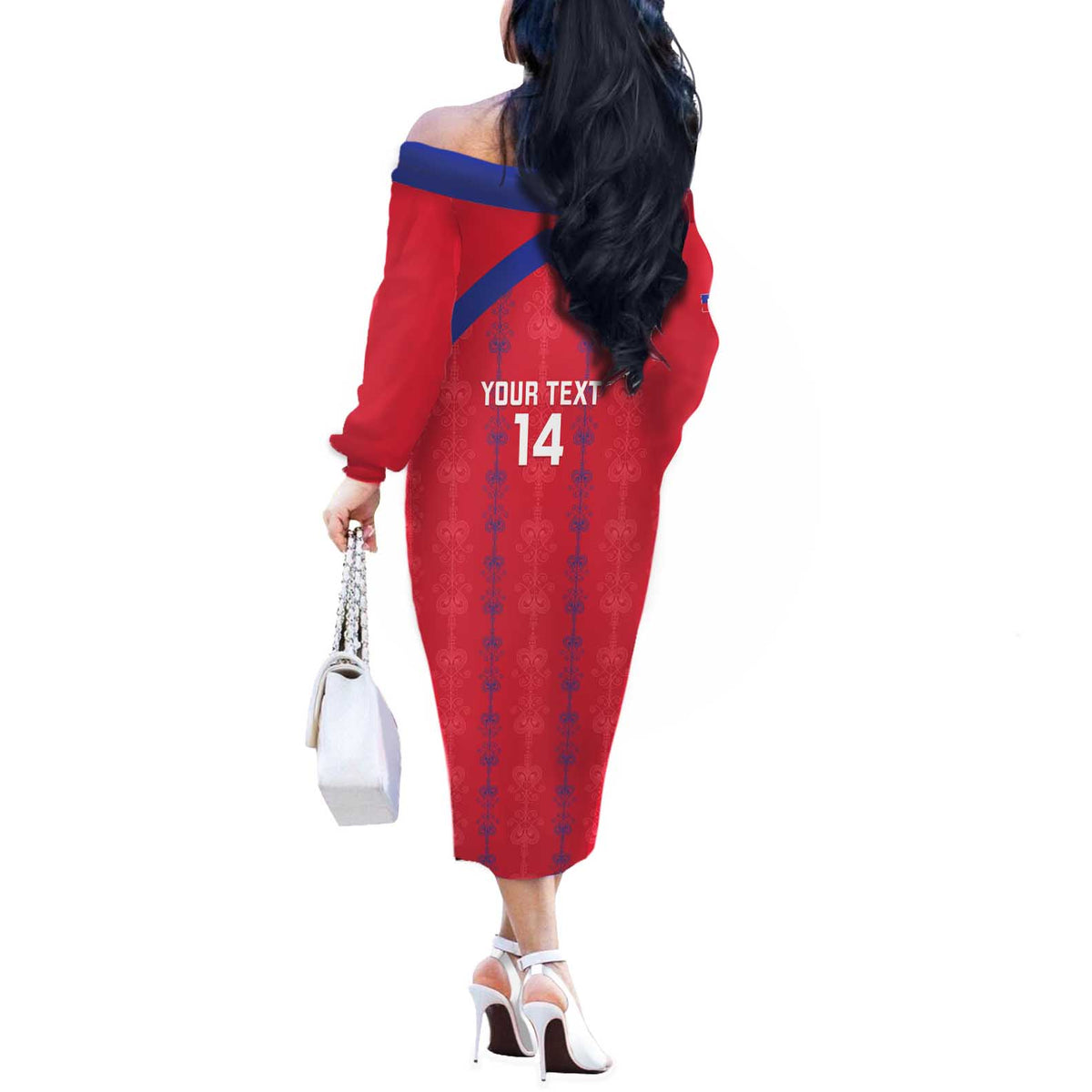 Custom Haiti Football Off The Shoulder Long Sleeve Dress Les Grenadiers Veve Vodou Red - Wonder Print Shop