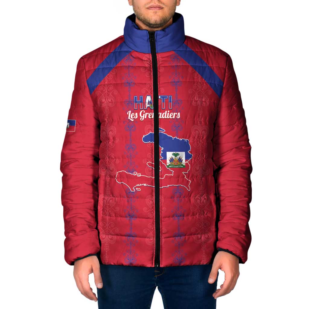 Custom Haiti Football Padded Jacket Les Grenadiers Veve Vodou Red - Wonder Print Shop