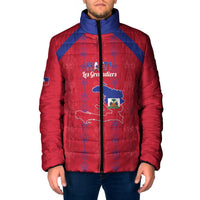 Custom Haiti Football Padded Jacket Les Grenadiers Veve Vodou Red - Wonder Print Shop