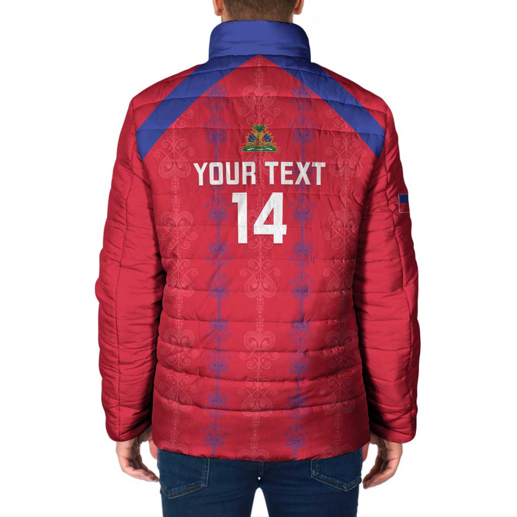 Custom Haiti Football Padded Jacket Les Grenadiers Veve Vodou Red - Wonder Print Shop