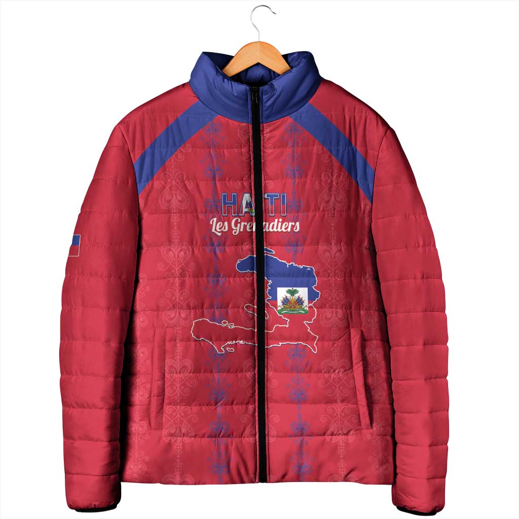 Custom Haiti Football Padded Jacket Les Grenadiers Veve Vodou Red - Wonder Print Shop