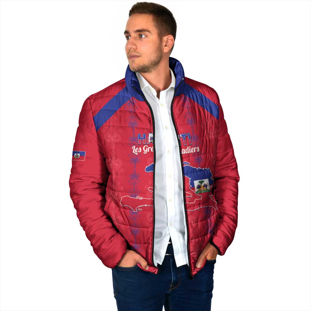 Custom Haiti Football Padded Jacket Les Grenadiers Veve Vodou Red - Wonder Print Shop