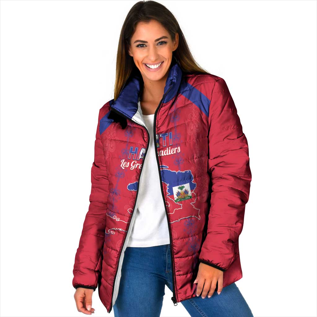 Custom Haiti Football Padded Jacket Les Grenadiers Veve Vodou Red - Wonder Print Shop