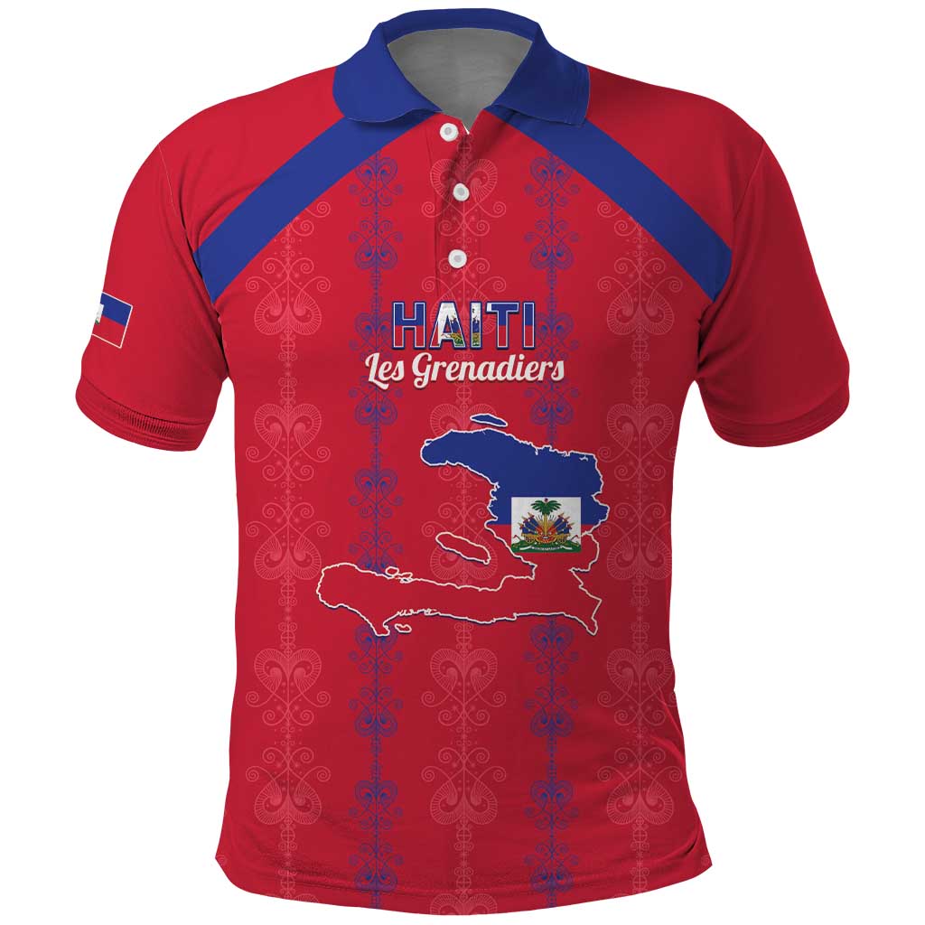 Custom Haiti Football Polo Shirt Les Grenadiers Veve Vodou Red - Wonder Print Shop