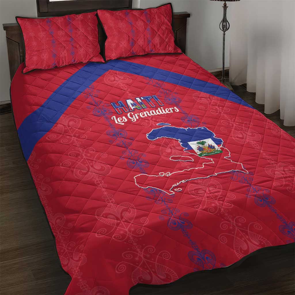 Haiti Football Quilt Bed Set Les Grenadiers Veve Vodou Red - Wonder Print Shop
