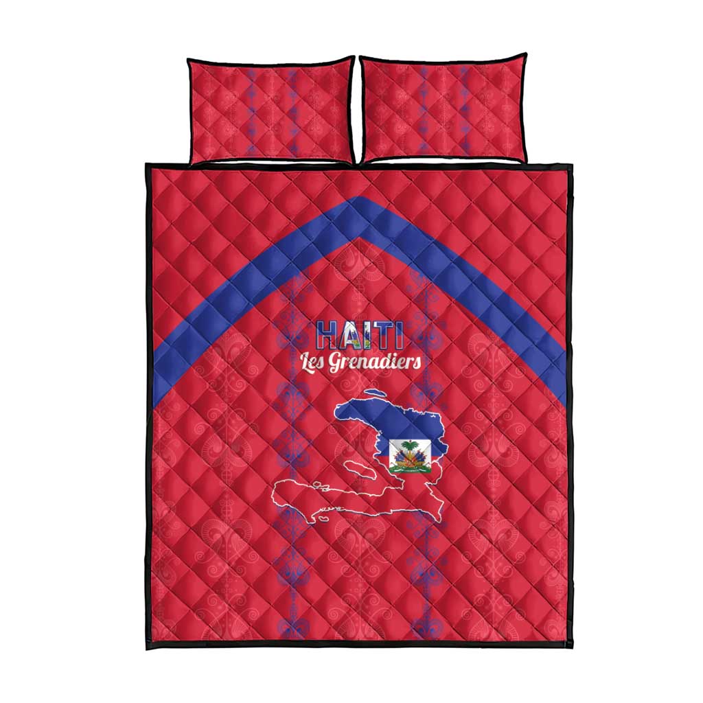 Haiti Football Quilt Bed Set Les Grenadiers Veve Vodou Red - Wonder Print Shop