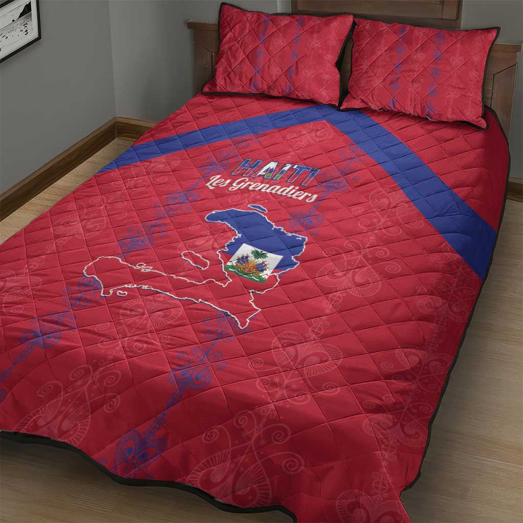 Haiti Football Quilt Bed Set Les Grenadiers Veve Vodou Red - Wonder Print Shop