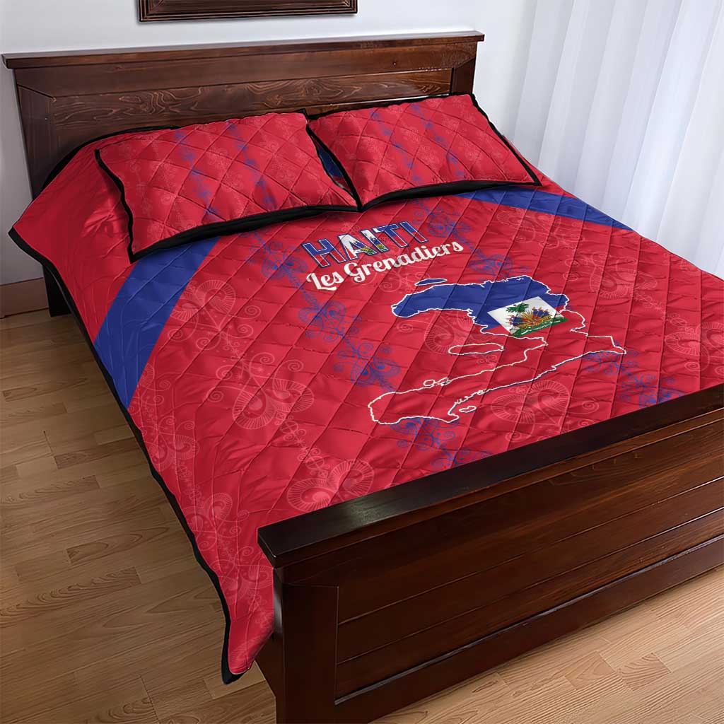 Haiti Football Quilt Bed Set Les Grenadiers Veve Vodou Red - Wonder Print Shop