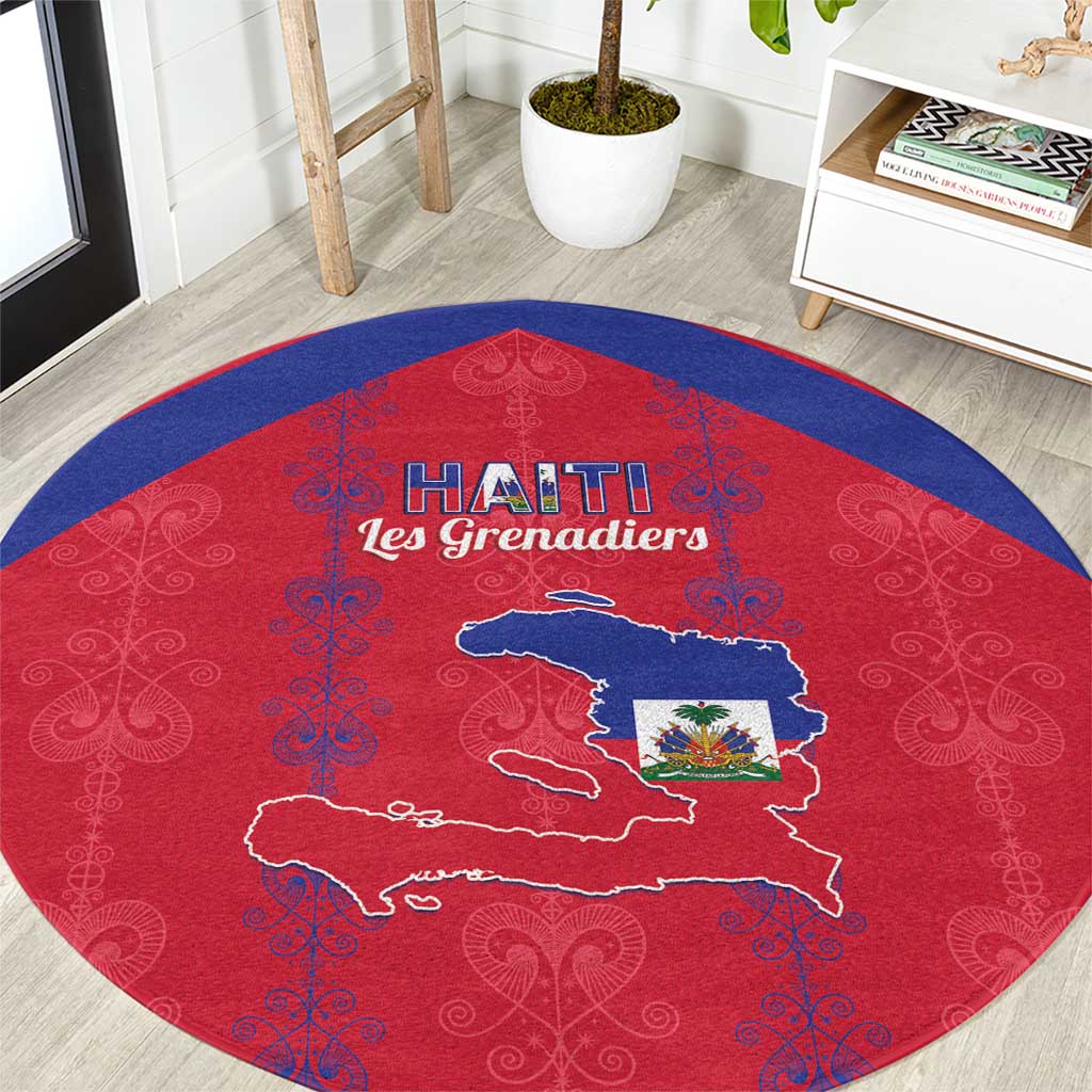 Haiti Football Round Carpet Les Grenadiers Veve Vodou Red - Wonder Print Shop