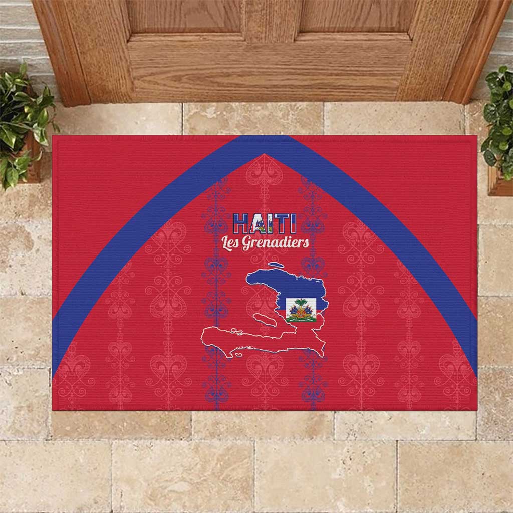 Haiti Football Rubber Doormat Les Grenadiers Veve Vodou Red - Wonder Print Shop