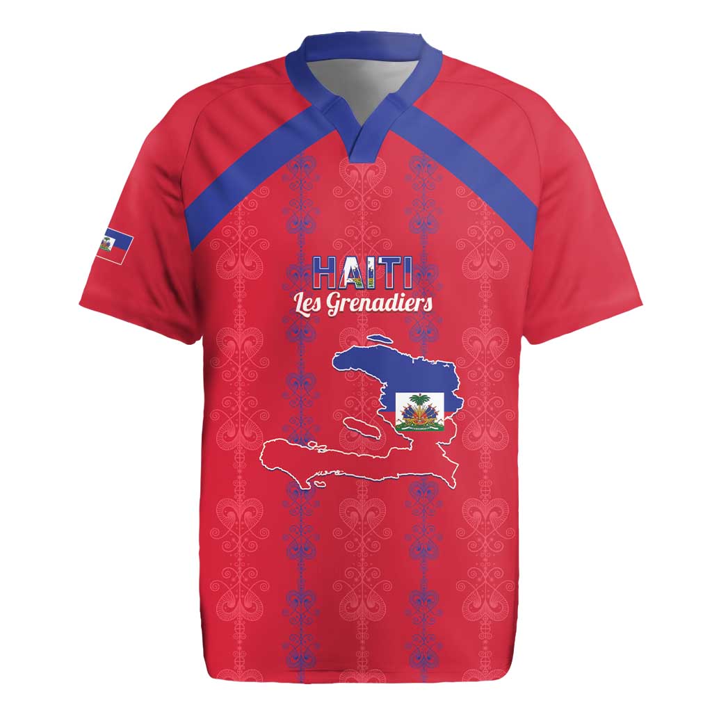 Custom Haiti Football Rugby Jersey Les Grenadiers Veve Vodou Red - Wonder Print Shop